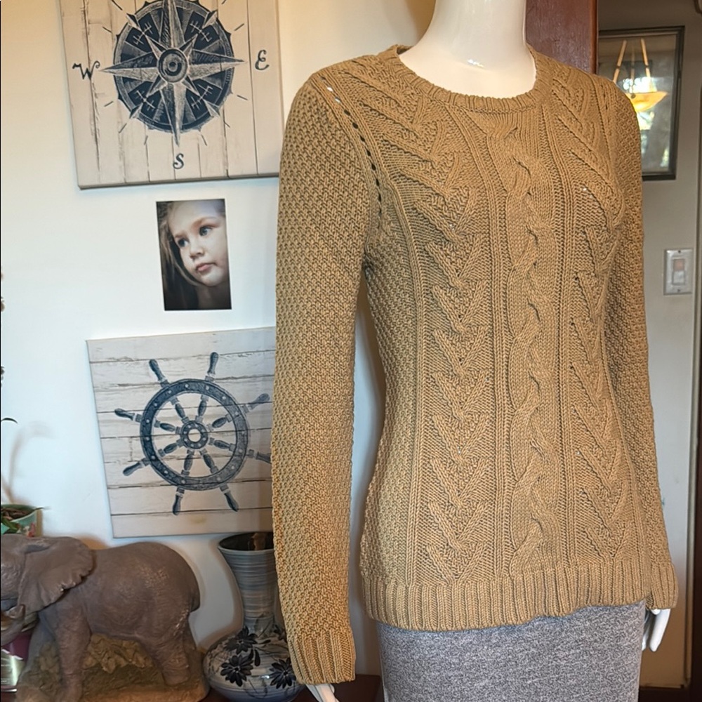 NWT northern reflections size small Women's Cable Knit Sweater Tan cotton blend